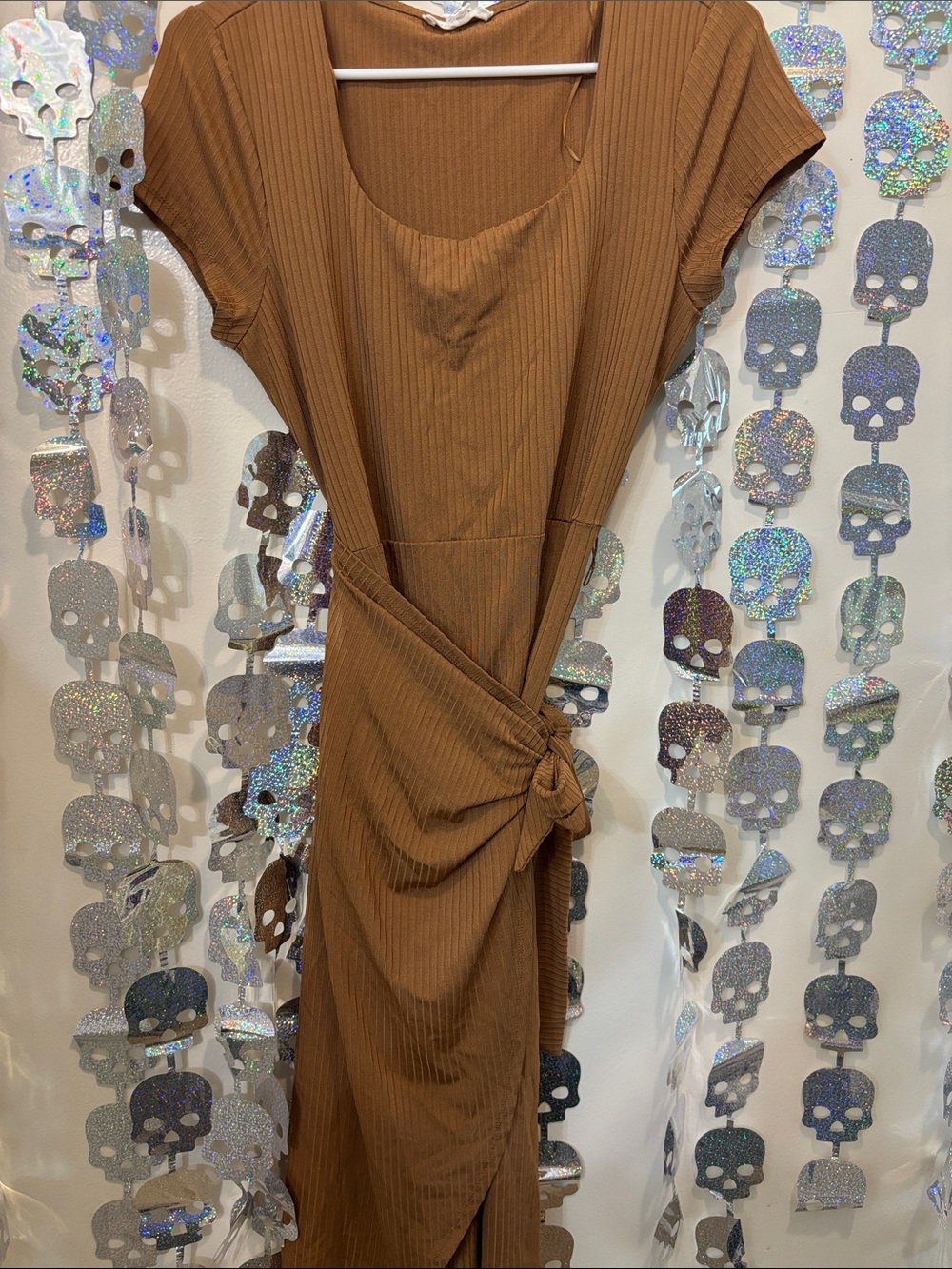 Ribbed Tie-Waist Maxi Dress in Brown